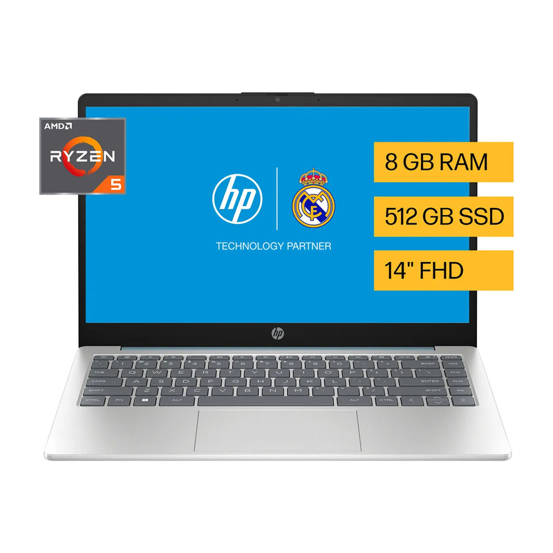 HP Laptop 14" FHD, AMD Ryzen 5 7520U, 8GB RAM, 512GB SSD, AMD Radeon, Windows 11 Home | Plateado Azul