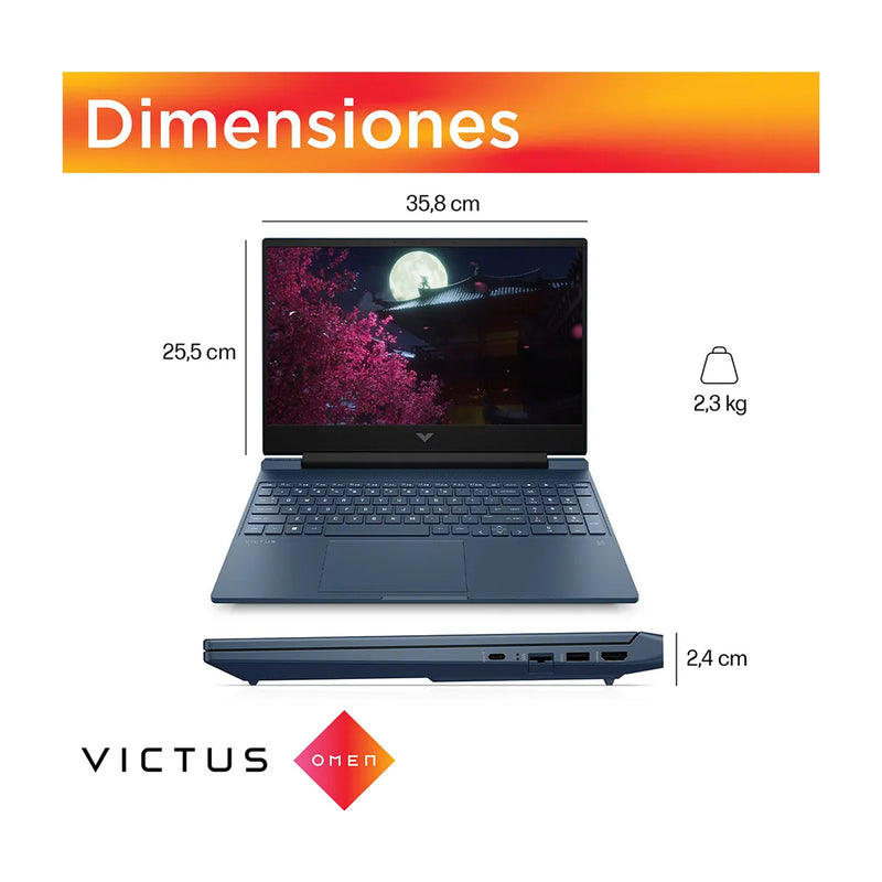 HP Victus Laptop Gaming 15.6" FHD 144Hz, Intel Core i5-12450H, 16GB RAM, 512GB SSD, NVIDIA GeForce RTX 3050 4GB, Audio B&O, Windows 11 Home | Azul