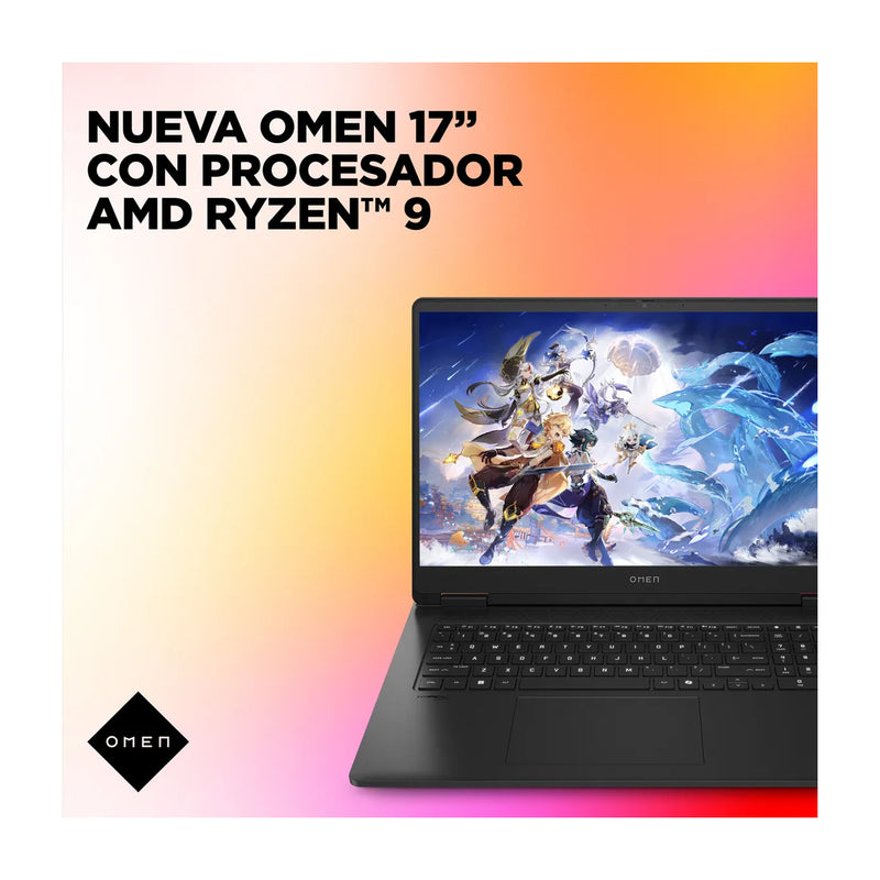 HP OMEN Laptop Gaming 17.3" QHD 240Hz, AMD Ryzen 9 8945HS, 32GB RAM, 1TB SSD, NVIDIA GeForce RTX 4060 8GB, Audio HyperX, Windows 11 Home | Negro