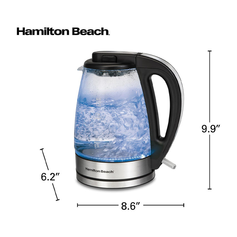 Hamilton Beach Hervidor Eléctrico de 1.7 Litros | Iluminación | Negro Plateado