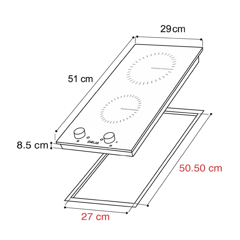 Drija Bari 30 Estufa Empotrable Eléctrica de Vitrocerámica | 2 Quemadores | 9 Niveles de Temperatura