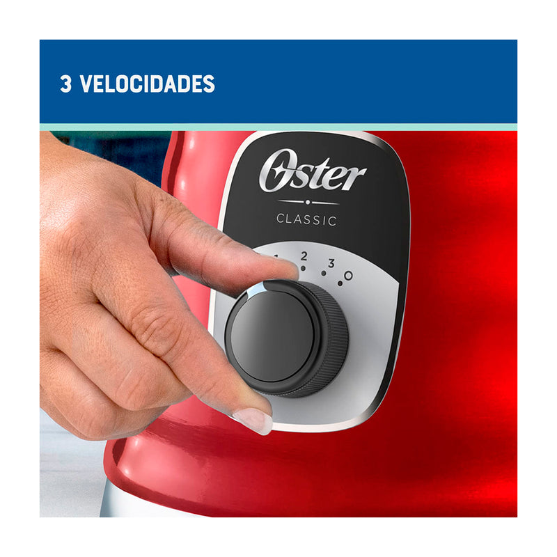 Oster Classic Licuadora de 3 Velocidades | Boroclass | All-Metal Drive | 1.25L | 1000W | Rojo