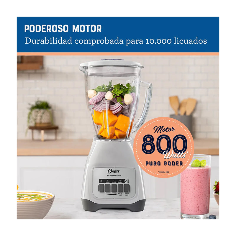 Oster Licuadora de 2 Velocidades | Boroclass | All-Metal Drive | Función de Pulso | 1.5L | 800W | Blanco