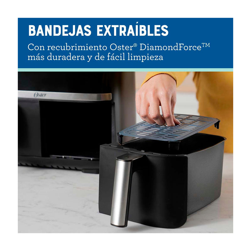 Oster Freidora de Aire Digital | 7.6L | Dual | DiamondForce | 2 Canastas | 6 Funciones | Negro