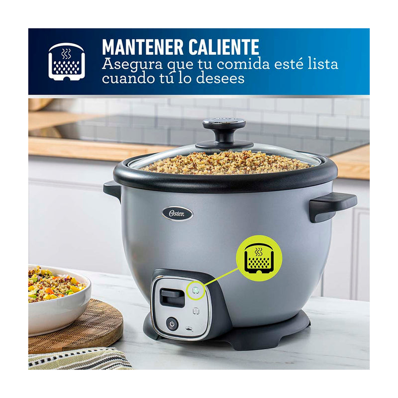 Oster Olla Arrocera de 1.8L | Interior Antiadherente Extraíble | Gris