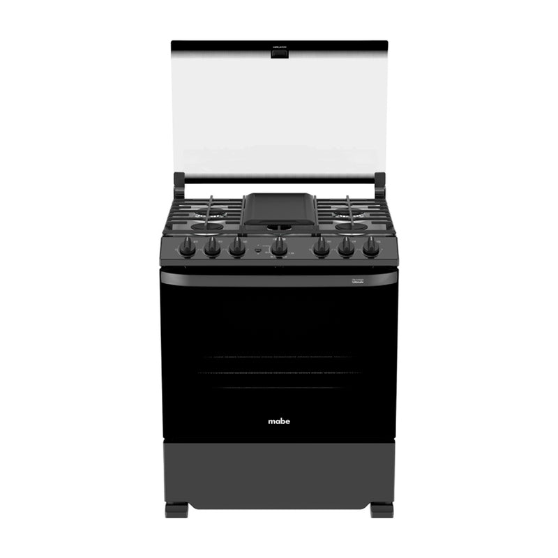 Mabe Estufa a Gas de Acero Inoxidable | Tecnología Ultimate | Perfect Cook | Easy Clean Pro | Tapa | Plancha | 30" | 6 Quemadores | Negro