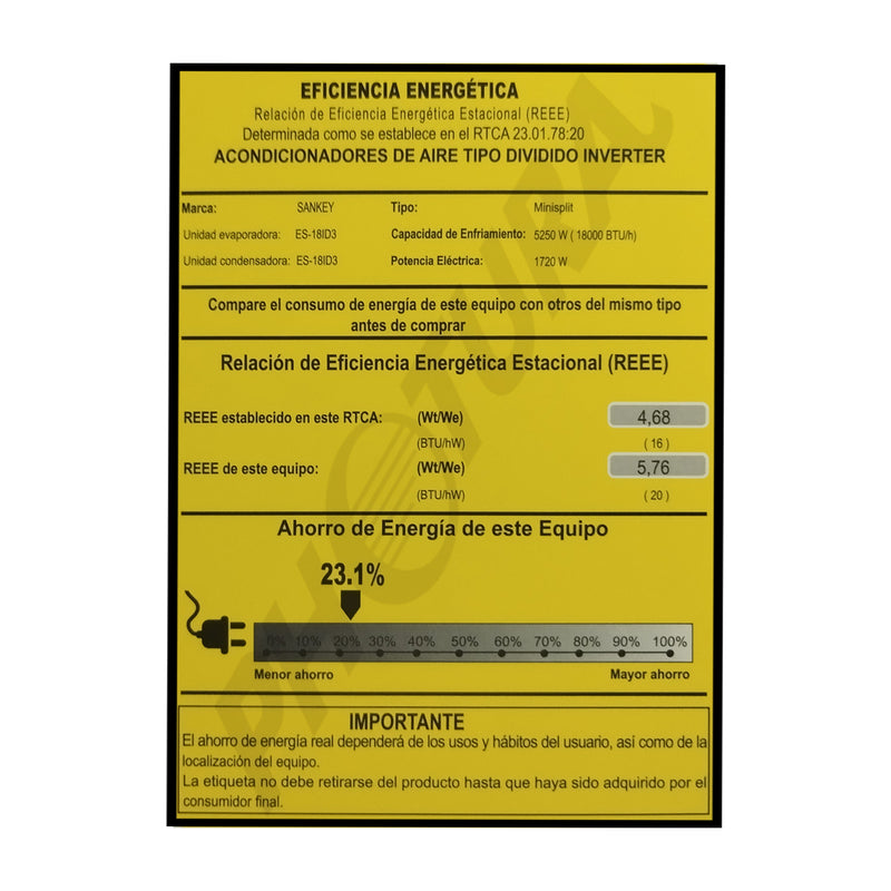 Sankey Aire Acondicionado Split Inverter 18,000 BTU | Alta Eficiencia | Enfriamiento Supremo | Silver Ion | Filtro de Carbon Activo | 220v