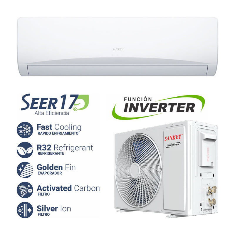 Sankey Aire Acondicionado Split Inverter 36,000 BTU | Enfriamiento Supremo | Silver Ion | Filtro de Carbón Activo | 220v