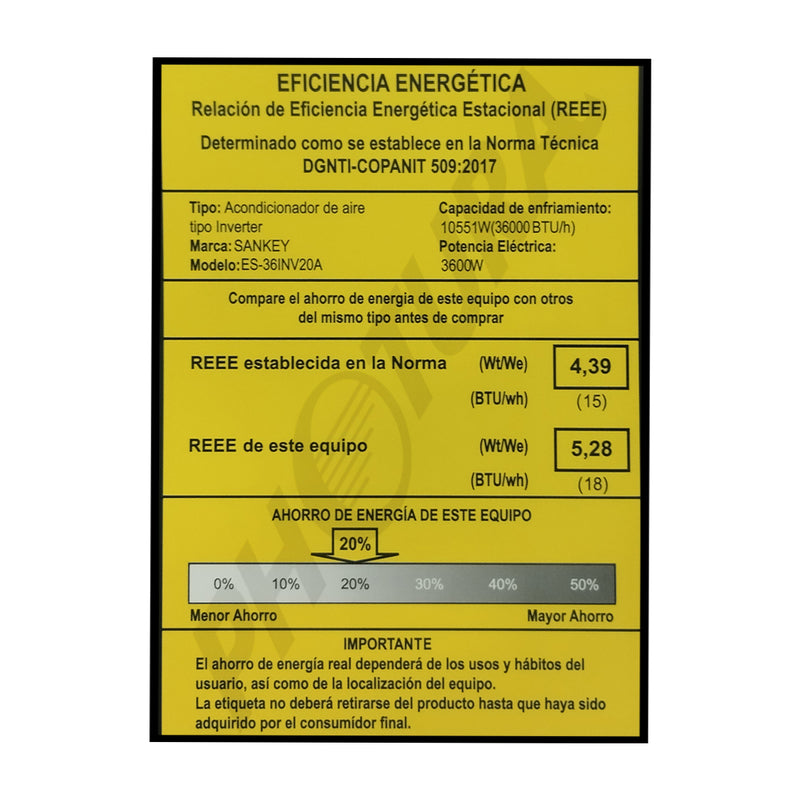 Sankey Aire Acondicionado Split Inverter 36,000 BTU | Enfriamiento Supremo | Silver Ion | Filtro de Carbón Activo | 220v