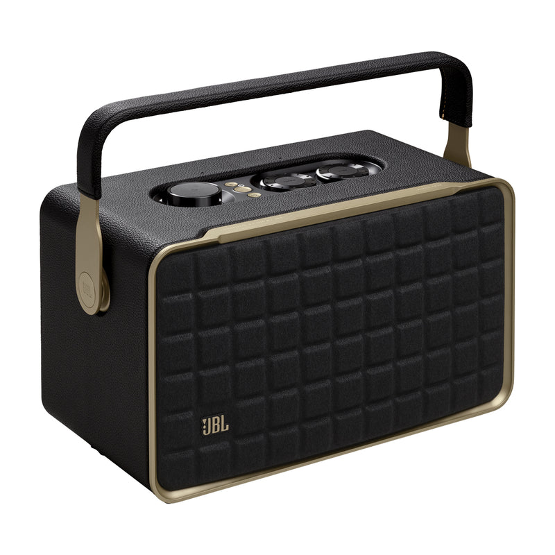 JBL Authentics 300 Bocina Portátil Bluetooth | Smart WiFi | Diseño Retro | Asistentes de Voz | 8H | Negro Dorado