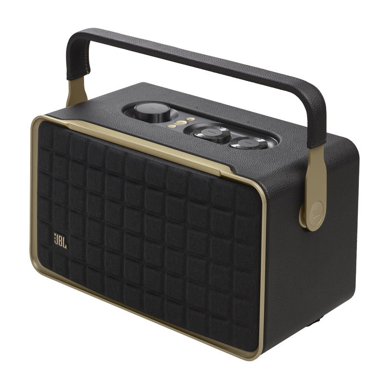 JBL Authentics 300 Bocina Portátil Bluetooth | Smart WiFi | Diseño Retro | Asistentes de Voz | 8H | Negro Dorado