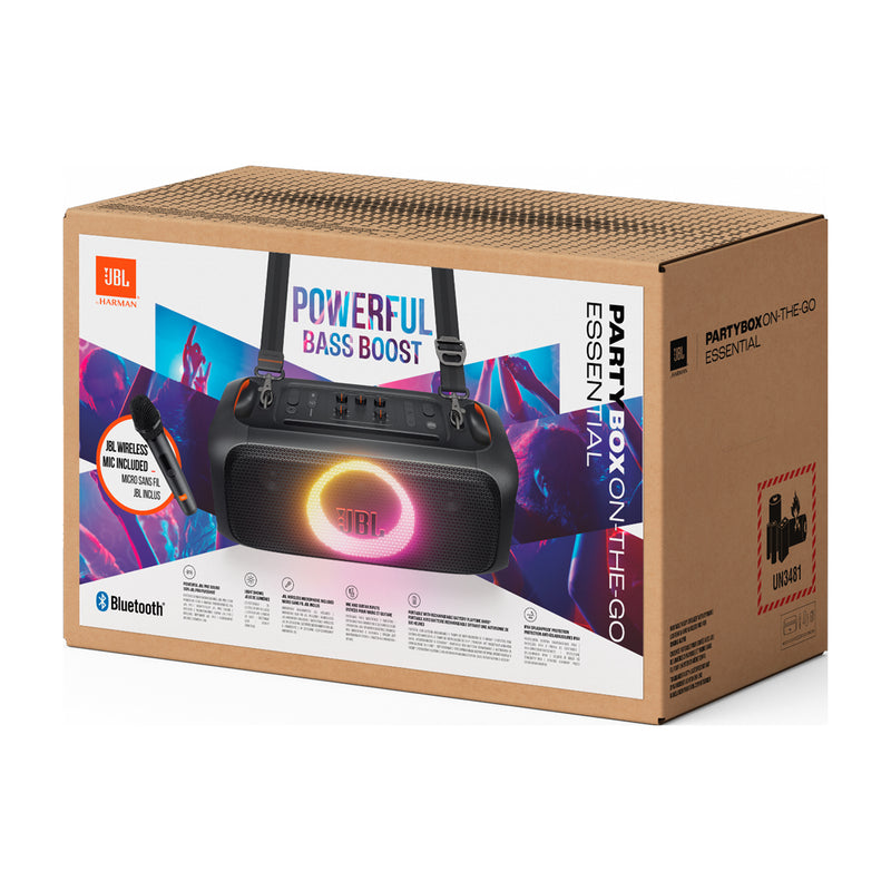 JBL PartyBox On-The-Go Essential Bocina Portátil Bluetooth | JBL Original Pro | Micrófono | Luces | 6H | IPX4 | Negro