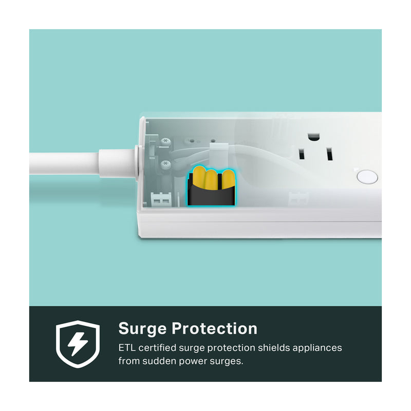 TP-Link Regleta Protectora de Sobretensión Inteligente WiFi | Control Remoto | Control por Voz | Programable | 3 Salidas | 2 USB