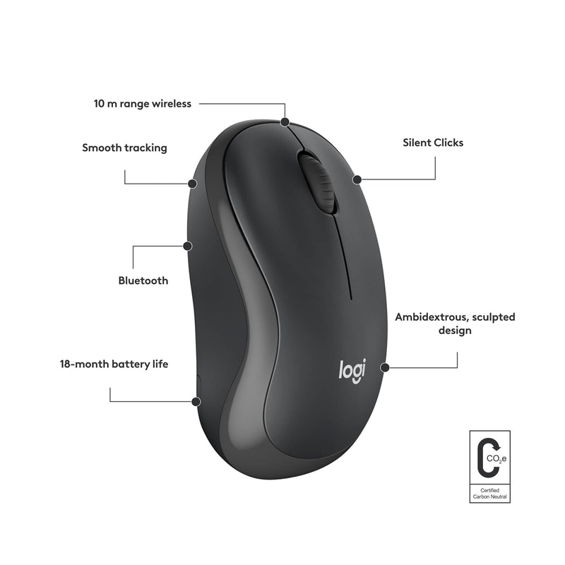 Logitech M240 Mouse Inalámbrico Silencioso | Bluetooth | Negro