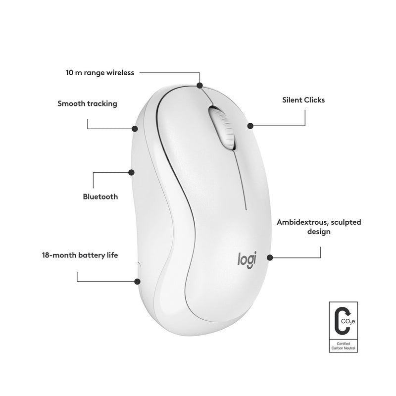 Logitech M240 Mouse Inalámbrico Silencioso | Bluetooth | Blanco