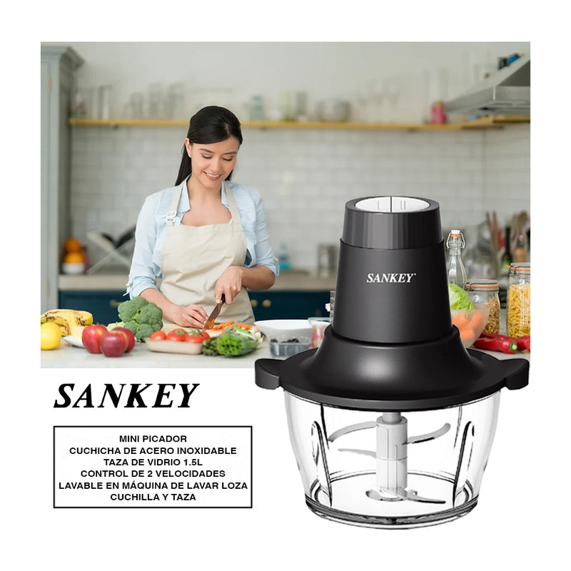 Sankey Picatodo de 1.5L | Vaso de Vidrio | Anti-Resbalante | Negro