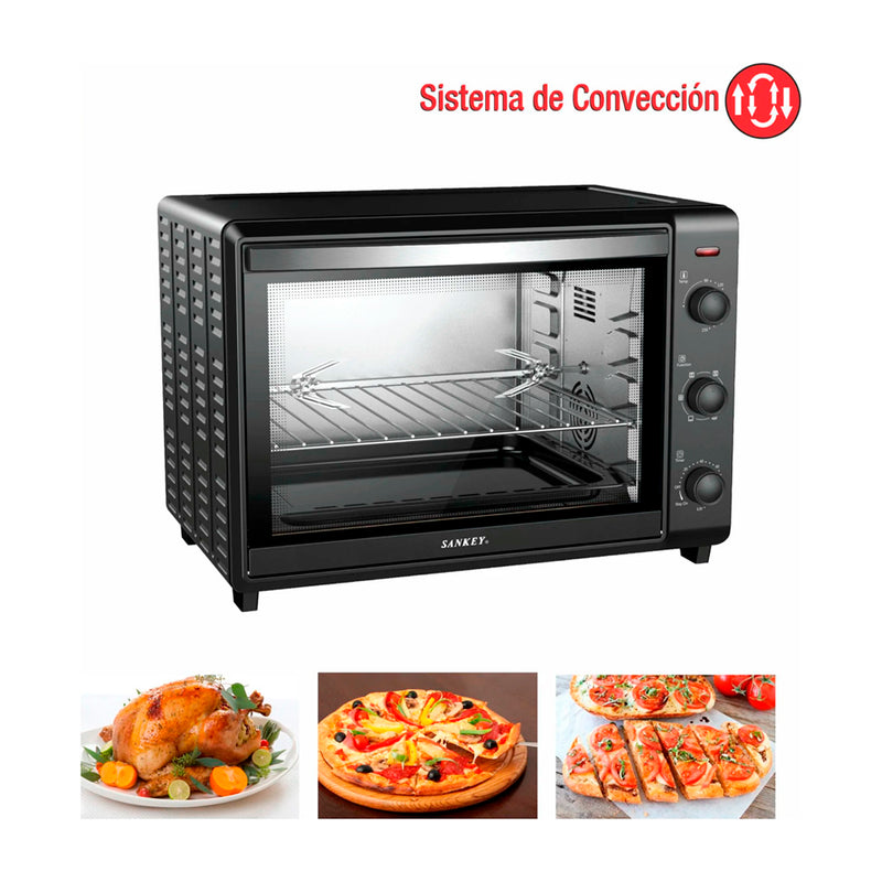 Sankey Horno Eléctrico de 50L | Convección | Temporizador | Puerta de Vidrio | 1500W | Negro