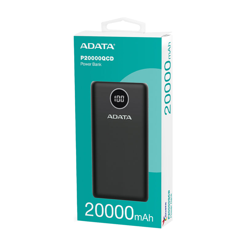 ADATA Power Bank Batería Portátil para Smartphones y Tablets | 20000Mah | Negro