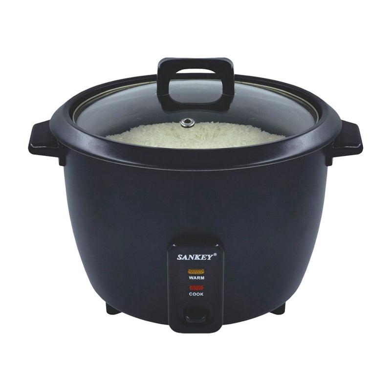 Sankey Olla Arrocera de 1L | Manijas Frescas al Tacto | Tapa de Vidrio | Interior Antiadherente | Negro