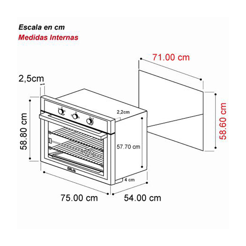 Drija Roma 76 Gas Horno Multifuncional Empotrable a Gas | Puerta de Triple Vidrio | 250°C