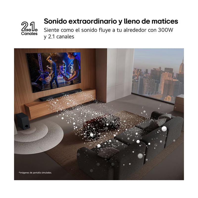 LG Barra de Sonido Bluetooth de 2.1 Canales | Subwoofer | Sound AI Pro | Dolby Digital | DTS | 300W