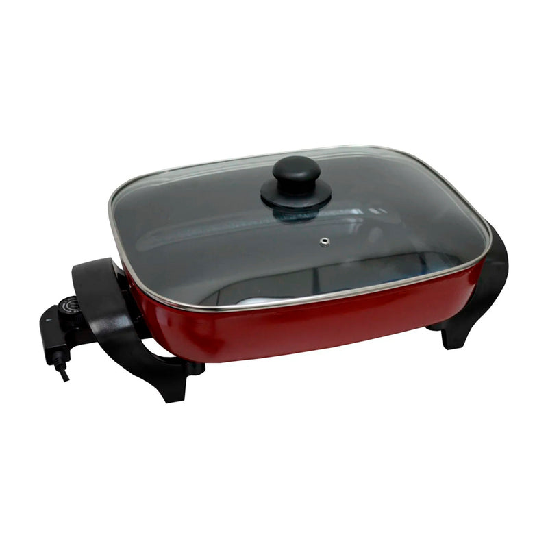 Sankey Sartén Eléctrico | Fácil Limpieza | Tapa Removible | 38cm | 1500W | Rojo