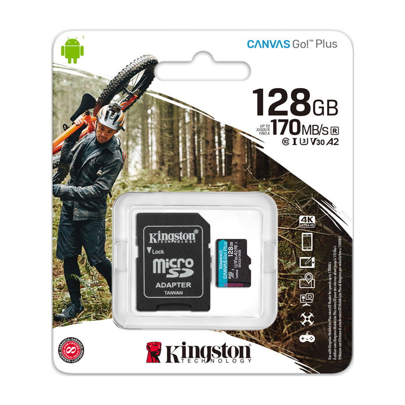 Kingston Memoria Micro SDXC de 128GB + Adaptador | UHS-I | V30 | U3 | Clase 10 | 170MB/s