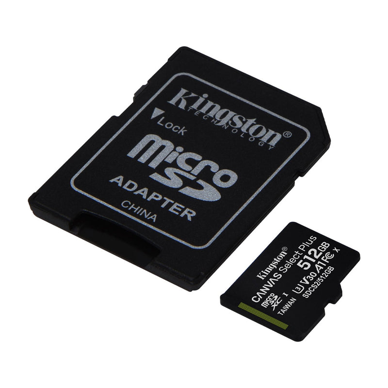 Kingston Memoria Micro SDXC de 512GB + Adaptador | UHS-I | V30 | U3 | Clase 10 | 100MB/s