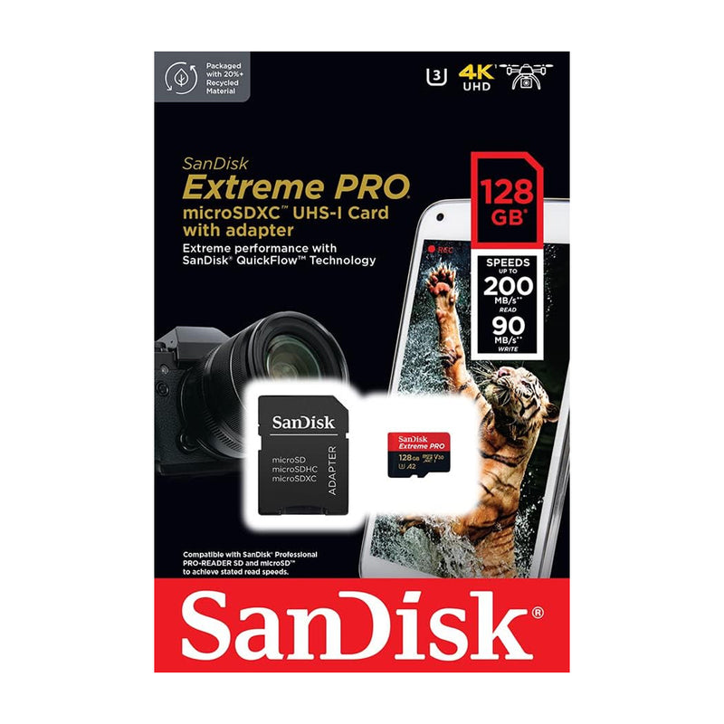 SanDisk Memoria Micro SDXC de 128GB + Adaptador | UHS-I | V30 | U3 | Clase 10 | 200 MB/s