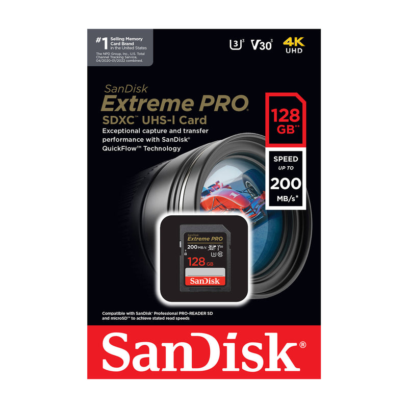 Sandisk Memoria SDXC de 128GB | UHS-I | V30 | U3 | Clase 10 | 200MB/s