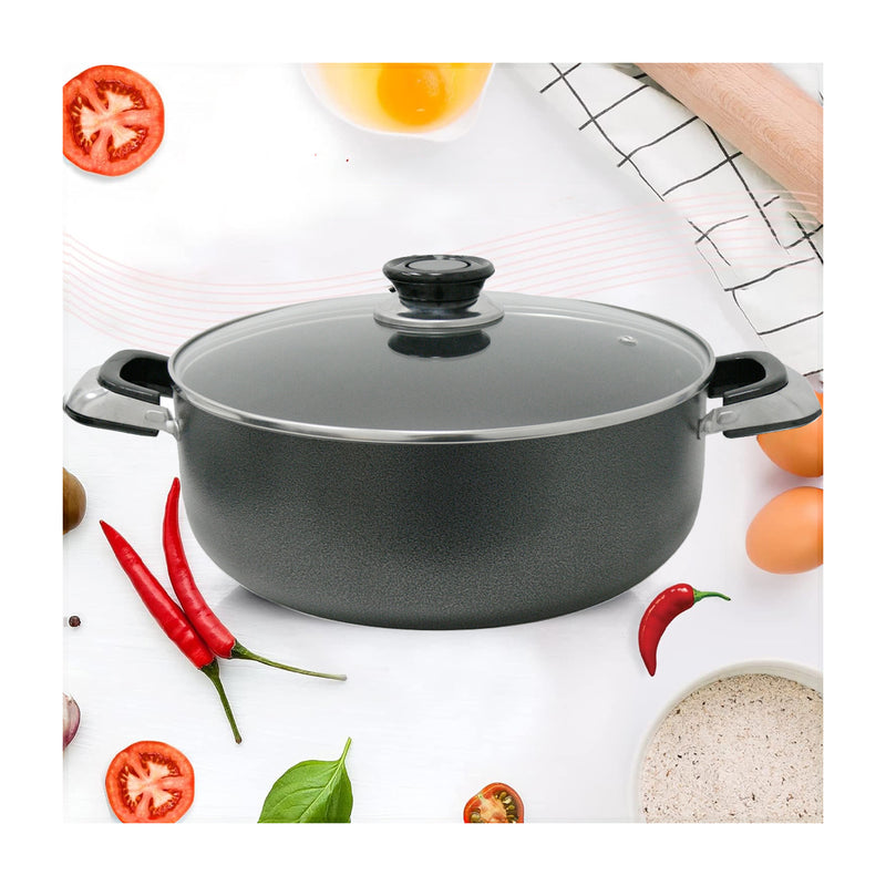 Sankey Olla de 40cm | Revestimiento de Cerámica | Tapa de Vidrio | Negro