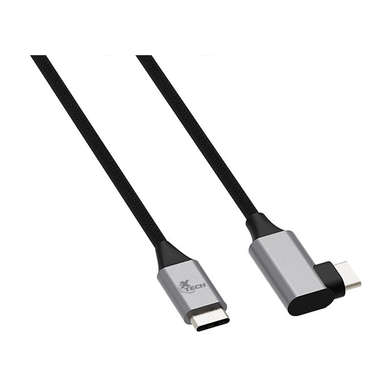 Xtech Cable USB C a USB C en Forma de L | 3.04 Metros | Negro Plateado