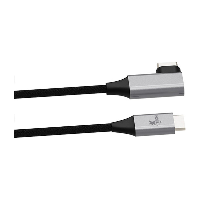 Xtech Cable USB C a USB C en Forma de L | 3.04 Metros | Negro Plateado