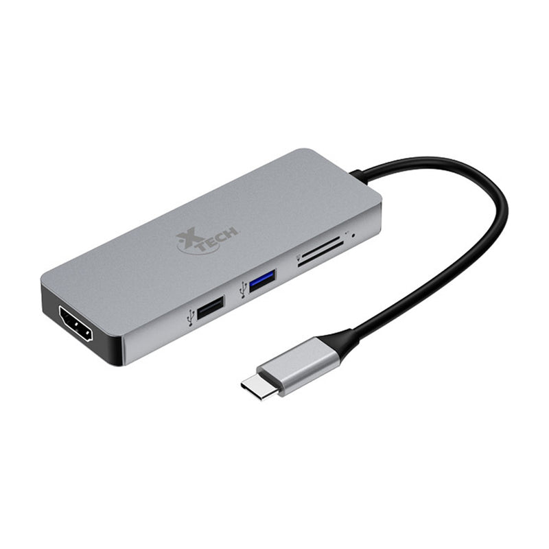 Xtech Adaptador USB C a USB A / HDMI / SD / Micro SD | Negro Plateado