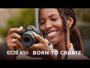 Canon Content Creator Kit | EOS R50 Cámara Digital Mirrorless con Lente 18-45mm IS STM, Stereo Mic, Tripod Grip