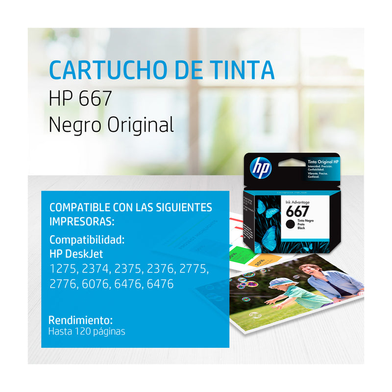 HP 667 Cartucho de Tinta | Negro