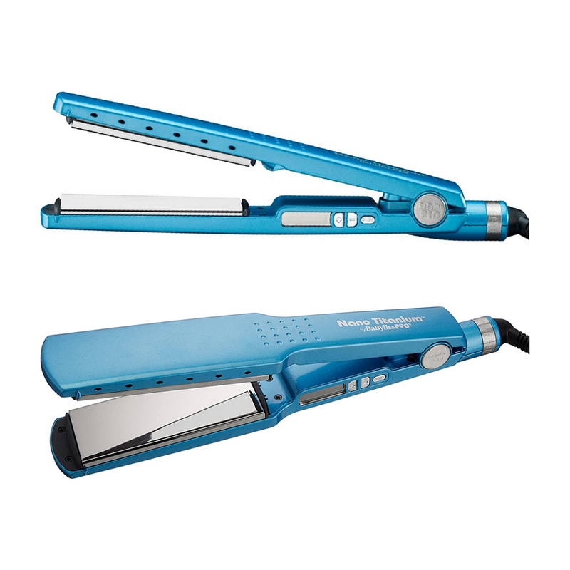 BaBylissPRO Combo de Planchas Alisadoras para el Cabello | Nano Titanium | Digital | 1.25" & 1.75" | Azul