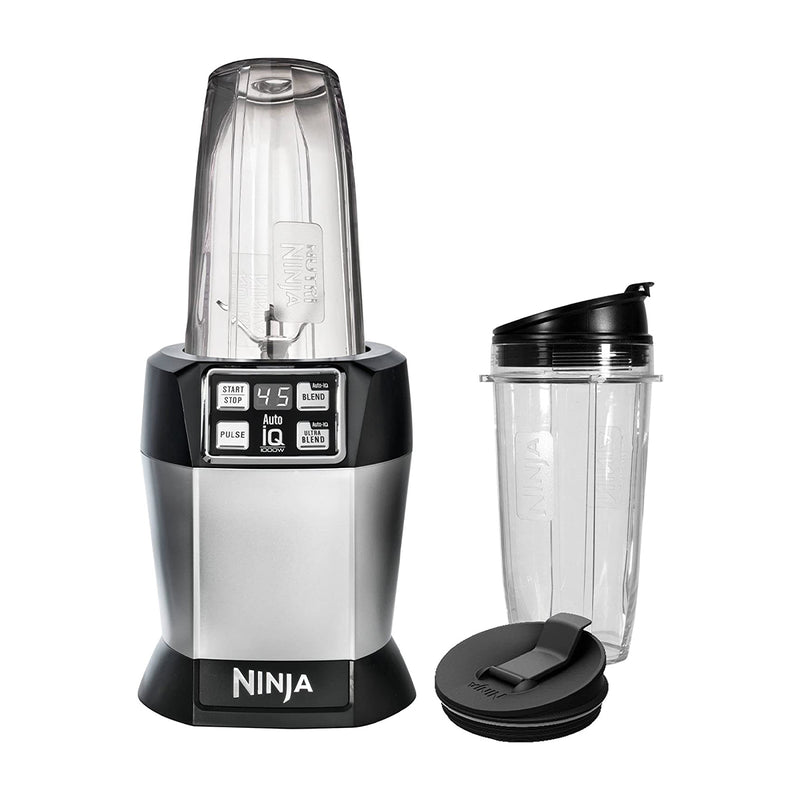 Ninja Nutri Ninja Licuadora / Extractor de Nutrientes | Auto-IQ | Función de Pulso | 1000W | 0.7L & 0.5L | Plateado Negro