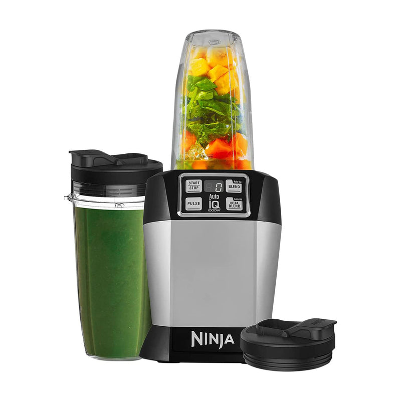 Ninja Nutri Ninja Licuadora / Extractor de Nutrientes | Auto-IQ | Función de Pulso | 1000W | 0.7L & 0.5L | Plateado Negro