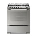 Frigidaire Estufa a Gas de Acero Inoxidable | Triple Llama | Timer Digital | Tapa | Grill | 30" | 5 Quemadores