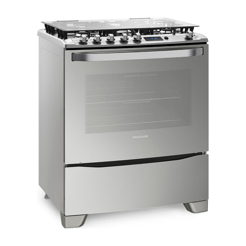 Frigidaire Estufa a Gas de Acero Inoxidable | Triple Llama | Timer Digital | Tapa | Grill | 30" | 5 Quemadores