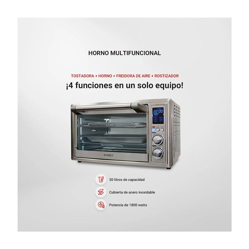 Sankey Horno Eléctrico Digital de 30L | Freidora de Aire | Rostizador | Temporizador | Acero