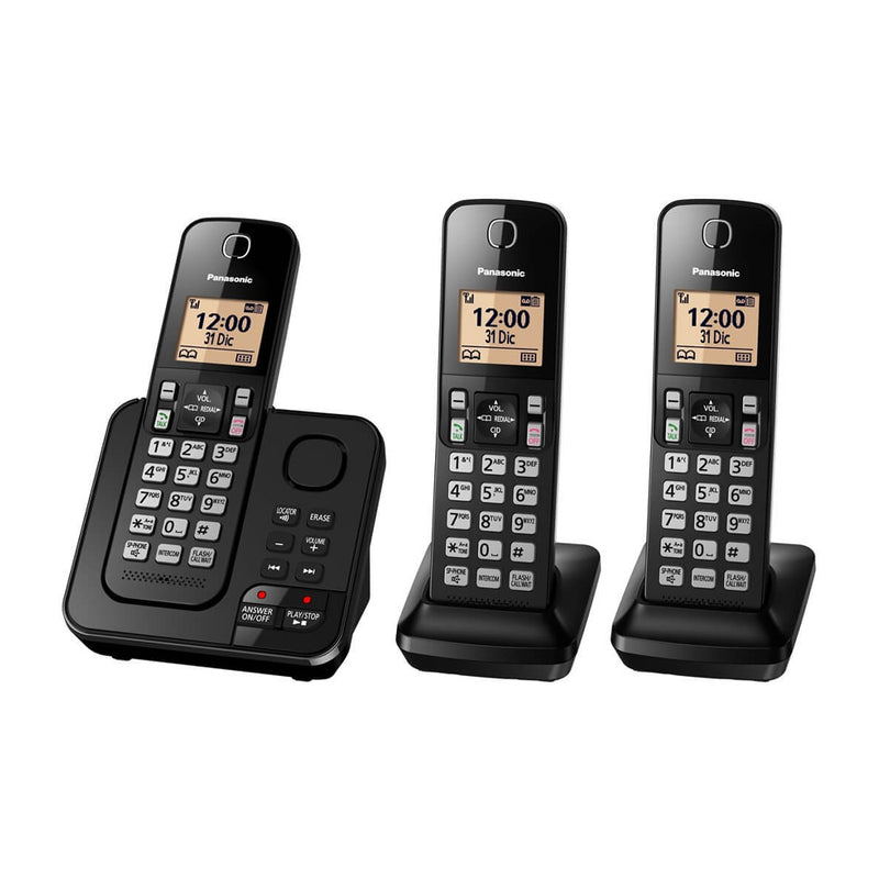 Panasonic Teléfono Inalámbrico de Mesa | Sistema de Contestadora Digital | Altavoz | Caller ID | 1 Línea | 3 Auriculares | Modo Respaldo | Negro