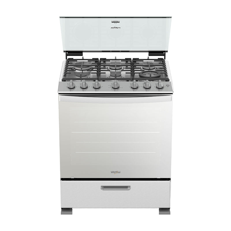 Whirlpool Estufa a Gas de Acero Inoxidable | Xpert Flamma | Xpert Cook | Ever Clean | Tapa | Plancha | 30" | 6 Quemadores