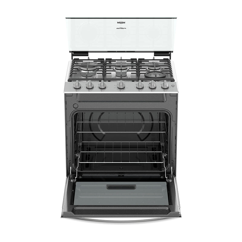 Whirlpool Estufa a Gas de Acero Inoxidable | Xpert Flamma | Xpert Cook | Ever Clean | Tapa | Plancha | 30" | 6 Quemadores