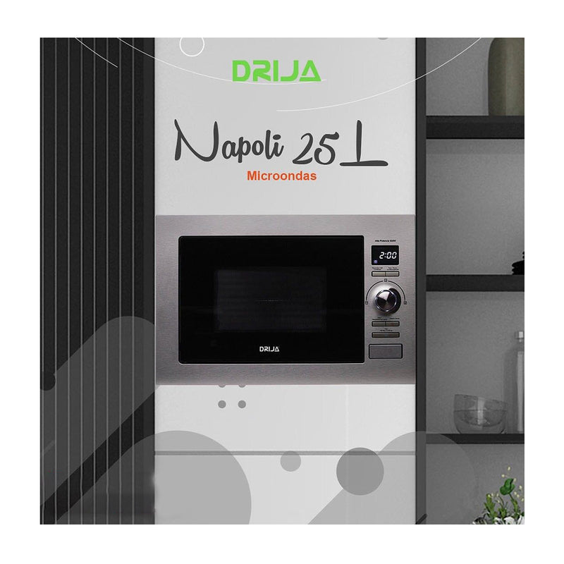 Drija Napoli 25L Microondas Empotrable de 900W | 0.9p3 | Cocción Grill | Sistema de Bloqueo Infantil