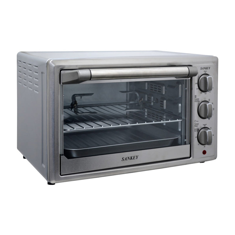 Sankey Horno Eléctrico de 42L | Rostizador | Acero Inoxidable | Puerta de Vidrio | Auto Apagado | 1500W | Plateado