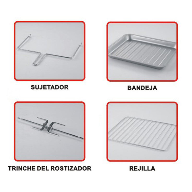 Sankey Horno Eléctrico de 42L | Rostizador | Acero Inoxidable | Puerta de Vidrio | Auto Apagado | 1500W | Plateado