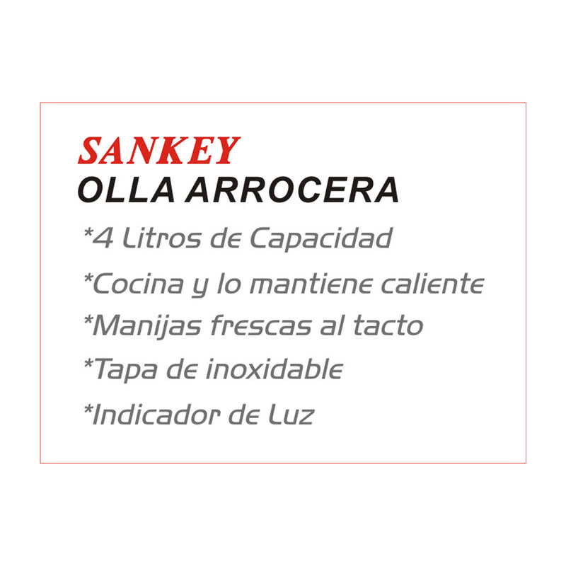 Sankey Olla Arrocera de 7.5L | Manijas Frescas al Tacto | Tapa Inoxidable | Interior Antiadherente | Blanco