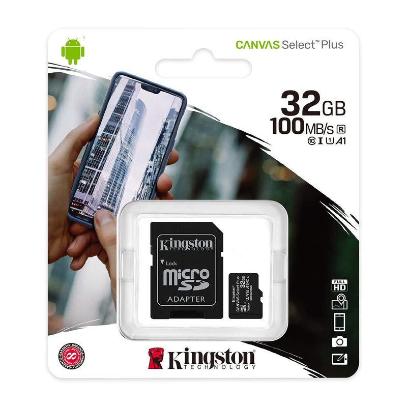 Kingston Memoria Micro SDHC de 32GB + Adaptador | UHS-I | V10 | U1 | Clase 10 | 100MB/s